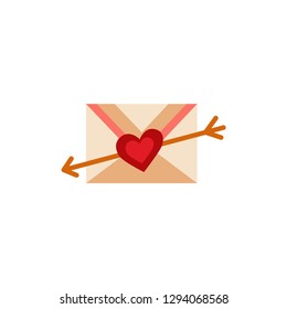 Valentine's day elements icon - love letter in cartoon style isolated on white background
