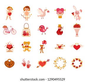 Valentine's day elements icon sets. Vector illustration. Love and romantic flat design elements in cartoon style. Holiday collection