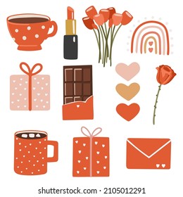 Elementos del día de San Valentín, Artículos de amor ilustraciones vectoriales de arte, Diseño de amor digital, Vector de artículos de boda, Vector de amor rojo