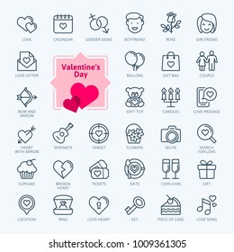 Valentine's Day elements - minimal thin line web icon set. Outline icons collection. Simple vector illustration.