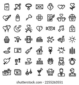 Valentine's Day elements - minimal thin line web icon set. Outline icons collection. Love  Romance Sale Simple vector illustration. 48 x 48 pixels perfect. (Recommendations - 420 x 420  stroke 2px)