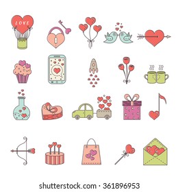 Valentine's Day elements. Modern and clean vector line icons. Perfect illustration for t-shirts, banners, flyers and other types of business design.