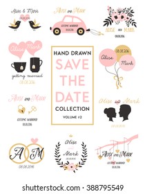 Valentines Day elements, Save the day templates invitation, romantic elements for wedding design. Vintage Elements Isolated On White Background - Vector Illustration editable for your Design. 