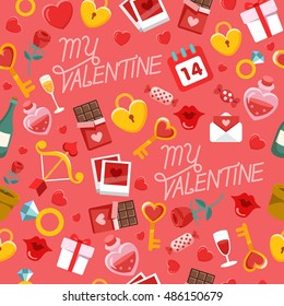 Valentine's Day Elements  : Seamless Pattern : Vector Illustration