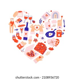 Valentine's Day elements set. Different romantic objects. Vector illustration