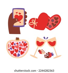Valentine's Day elements set. Different romantic objects. Vector illustration