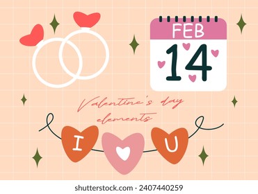 Valentine's Day elements set. Different romantic objects. Vector illustration