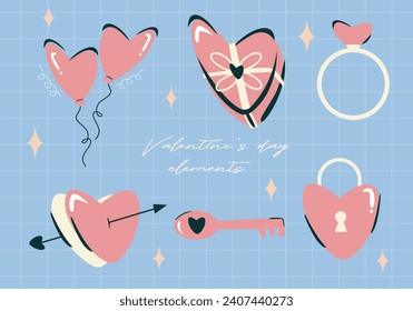 Valentine's Day elements set. Different romantic objects. Vector illustration