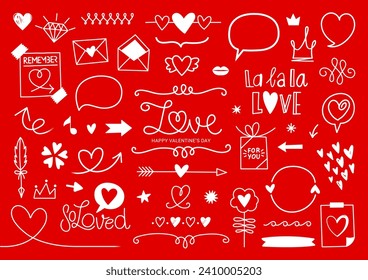 Valentine's Day elements set. Different hand drawn decorative objects. Vector illustration