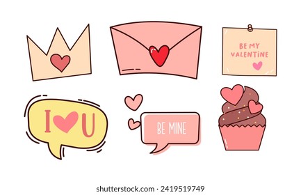 Valentinstag-Elemente gesetzt. Verschiedene romantische Objekte