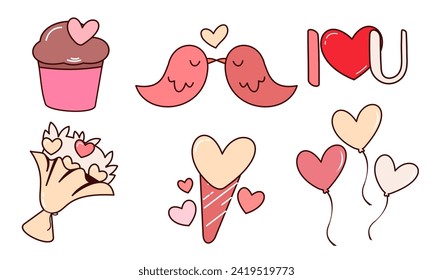 Valentine's day elements set. Different romantic objects