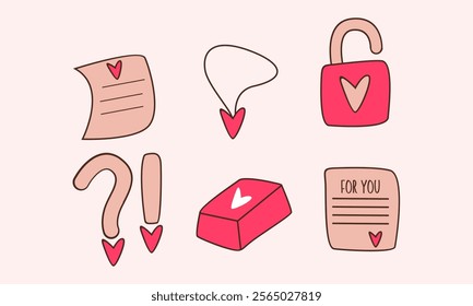 Valentine's Day elements set. Different romantic objects.