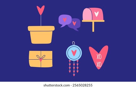 Valentine's Day elements set. Different romantic objects.