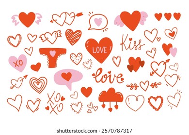 Valentine's day  elements set.Hearts, cup, flowers, kiss,and gift boxes.