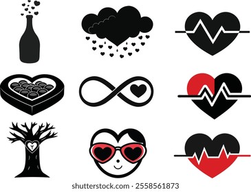 Valentines Day Elements Silhouette Vector Bundle.