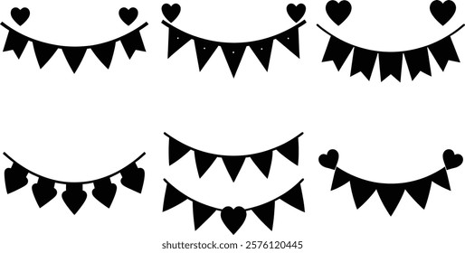 valentines day elements silhouette vector illustration