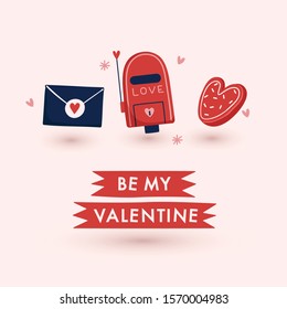 Valentine's Day elements with text and layout template for cards and banner design : Vector Illustration