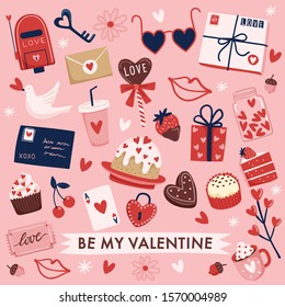 Valentine's Day elements with text and layout template for cards and banner design : Vector Illustration