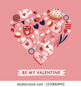 Valentine's Day elements with text and layout template for cards and banner design : Vector Illustration