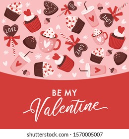 Valentine's Day elements with text and layout template for cards and banner design : Vector Illustration