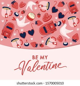 Valentine's Day elements with text and layout template for cards and banner design : Vector Illustration