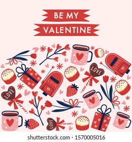 Valentine's Day elements with text and layout template for cards and banner design : Vector Illustration