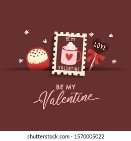 Valentine's Day elements with text and layout template for cards and banner design : Vector Illustration