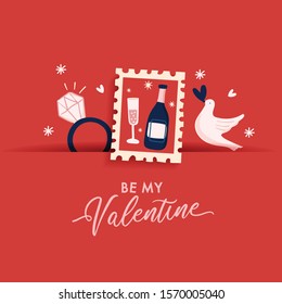 Valentine's Day elements with text and layout template for cards and banner design : Vector Illustration