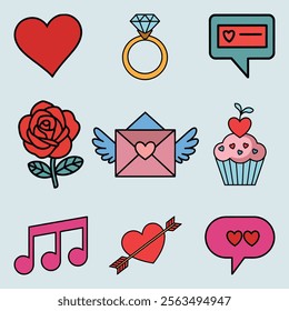 Valentine's day elements vector design Happy Valentine's day colorful element set collection 
