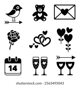 Valentine's day elements vector design Happy Valentine's day silhouette element set collection 