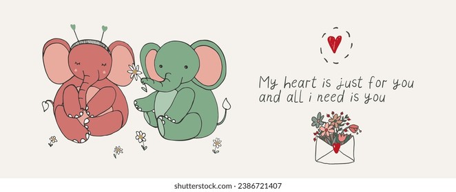 Ilustraciones vectoriales de elefantes del día de San Valentín.
