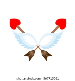 Valentines Day emblem. Cupid logo. Arrow heart and wings