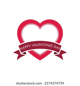 Valentines day emblems vector. Valentine Heart with ribbon.