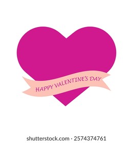 Valentines day emblems vector. Valentine Heart with ribbon.