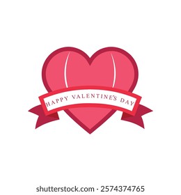 Valentines day emblems vector. Valentine Heart with ribbon.