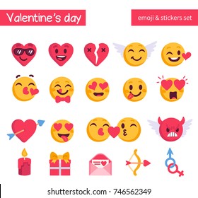 Valentine's day emoji set. Holiday emoticon collection. Flat style vector illustration.
Valentine's day emoji set. Holiday emoticon collection. Flat style vector illustration.