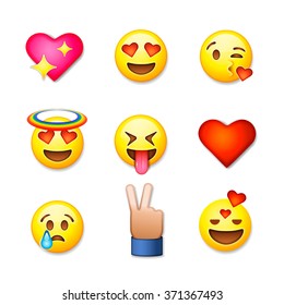 Valentines day emoticon icons, Love emoji set, isolated on white background, vector illustration.