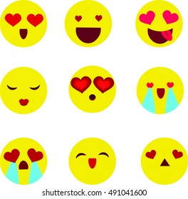 Valentines day emoticon icons, Love  set, isolated on white background, vector illustration.