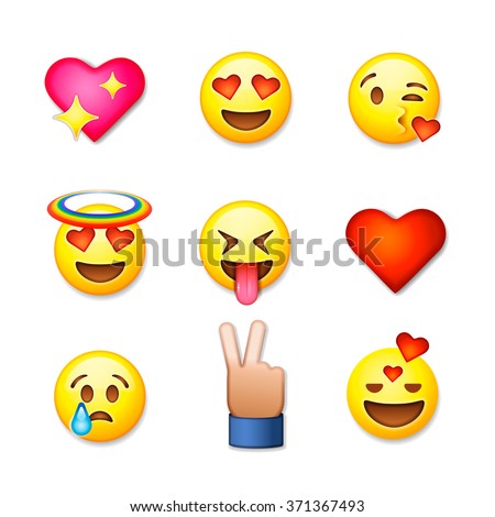 Valentines day emoticon icons, Love emoji set, isolated on white background, vector illustration.