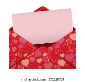 Valentines day. Empty card with decorated envelope. Isolated vector design.