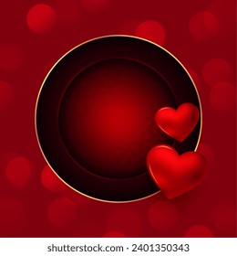 valentines day empty frame background with 3d love heart vector