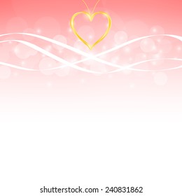 Valentine's day empty template. Valentine background with golden heart jewel and place for your text. Love vector illustration.