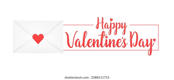 Valentine's Day Envelope. Valentines Day elegant paintbrush text. Valentine greeting card template with calligraphy happy valentine`s day and pink heart in frame. Vector illustration