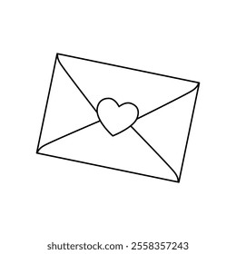 Valentines day envelope with heart shape vector. Love letter with heart shape for valentine's day. Envelope with heart romantic. Envelope with heart coloring page for valentine day theme printable. 