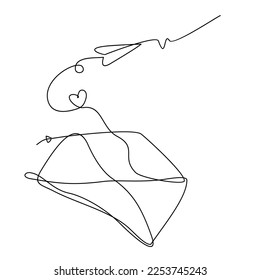 Valentines Day Envelope Love Continuous Line Drawing Vector. Paper Plane Drawing Vector