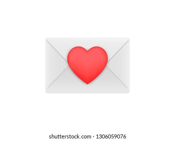 Valentine's Day Envelope. Love letter vector web icon isolated on white background, EPS 10, top view
