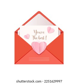 Valentine's Day envelope with love message and paper hearts