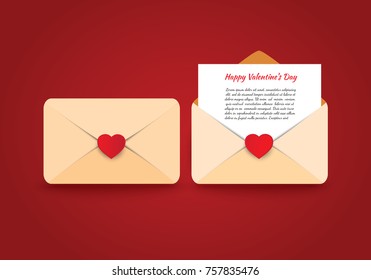 Valentines Day Envelope Mail, love letter vector illustration.