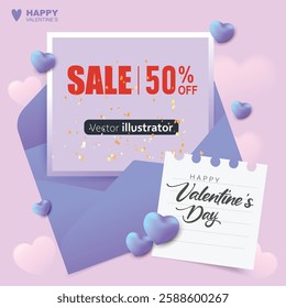 Valentines day envelope purple. Templates for social media posts backgrounds, cover, poster, banners, marketing, sales promotion copy space vector illustration background