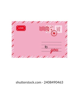 Valentine's day envelopes and cards in red and pink color flat style. Vector graphics